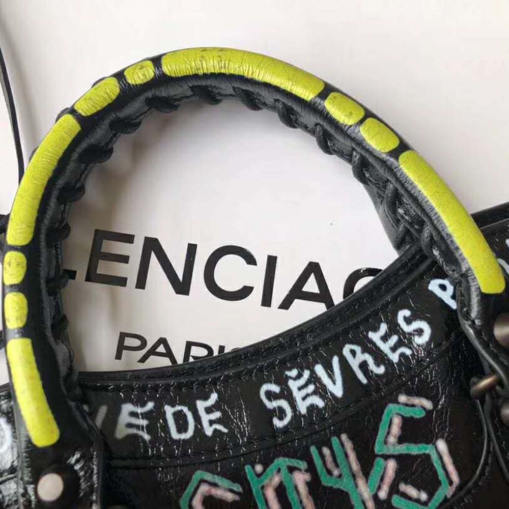 Balenciaga Women Classic City S Graffiti Small Lambskin Bag-Blue - image 6