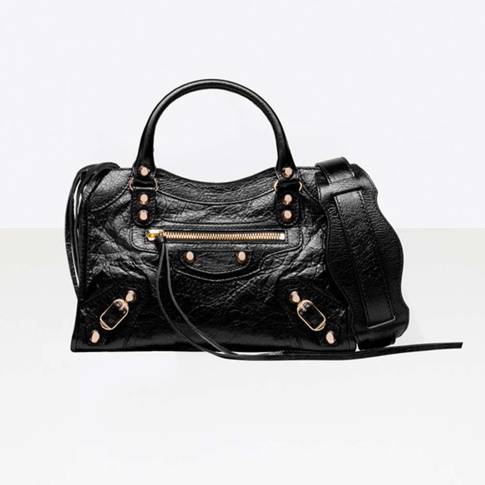 Front view of Balenciaga Women Classic Gold Mini City-Black bag