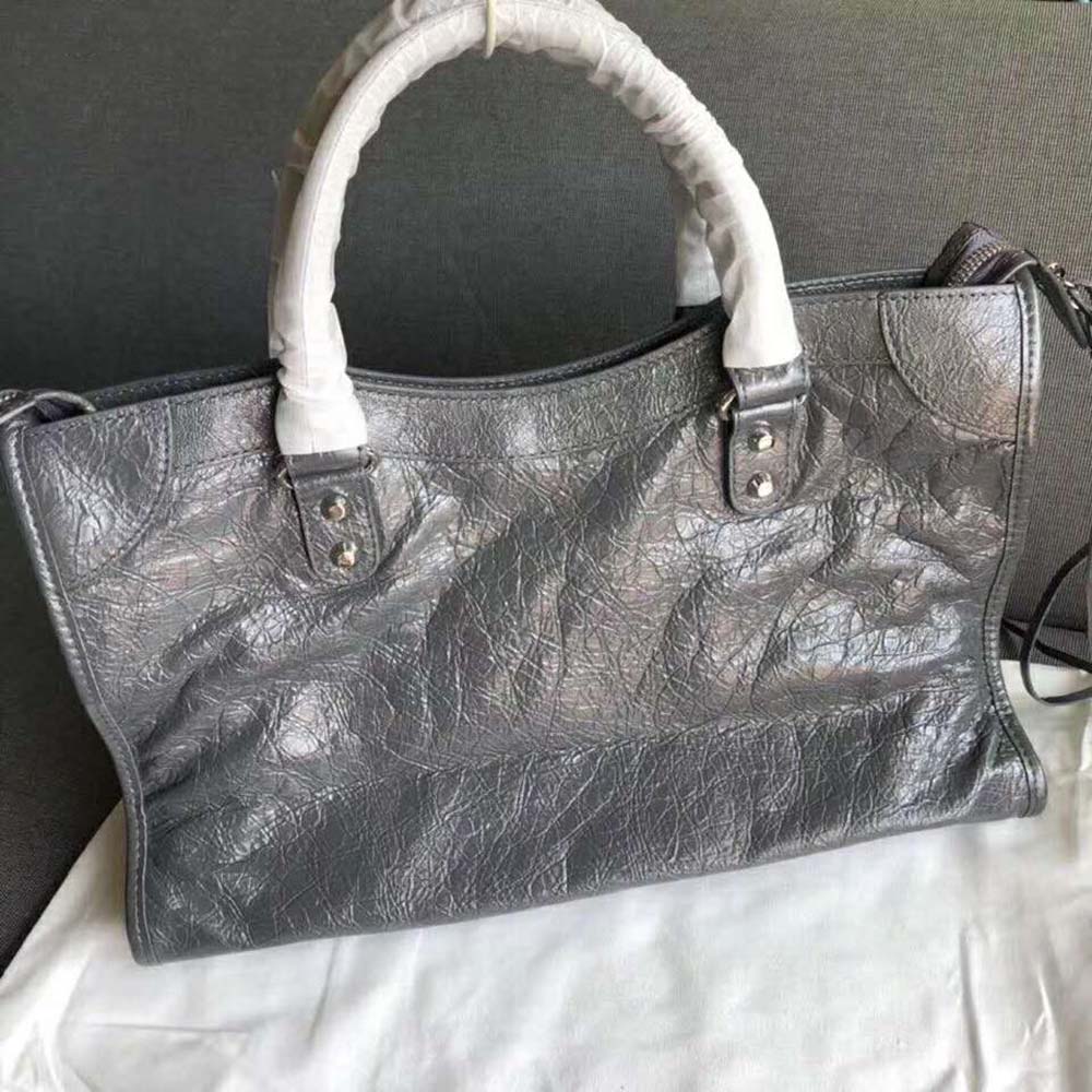 Side angle showing silhouette of Balenciaga Women Classic Silver City Medium Size Lambskin Bag
