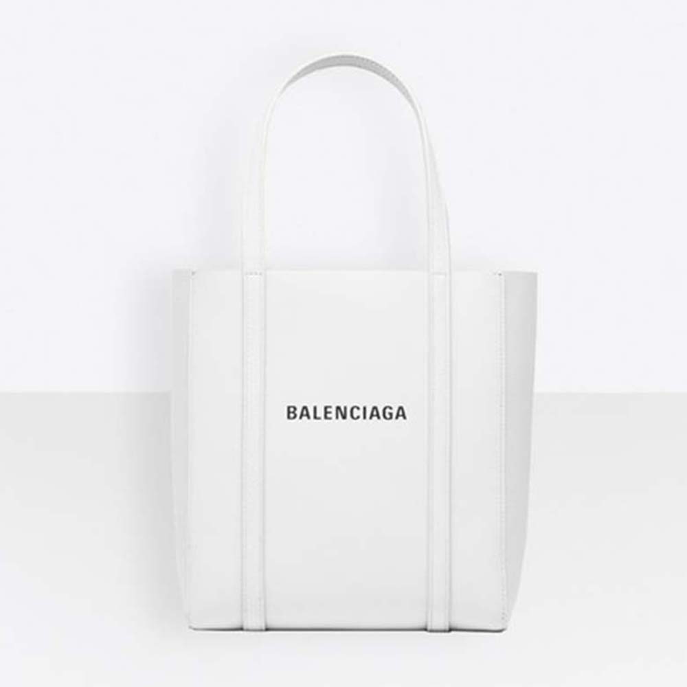 Front view of Balenciaga Women Everyday Tote XXS Calfskin Tote Thin Handles-White