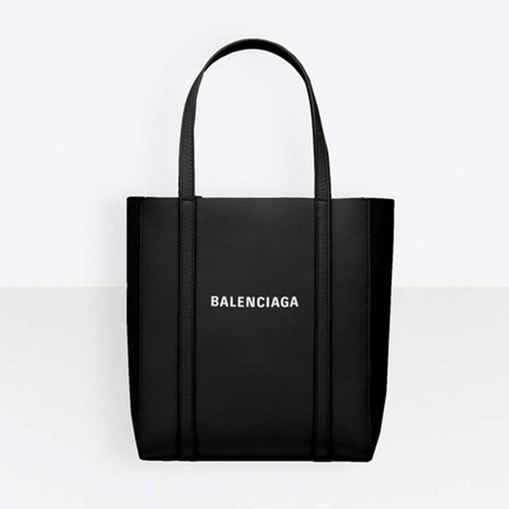 Front view of Balenciaga Women Everyday Tote XXS Calfskin Tote with Thin Handles-Black