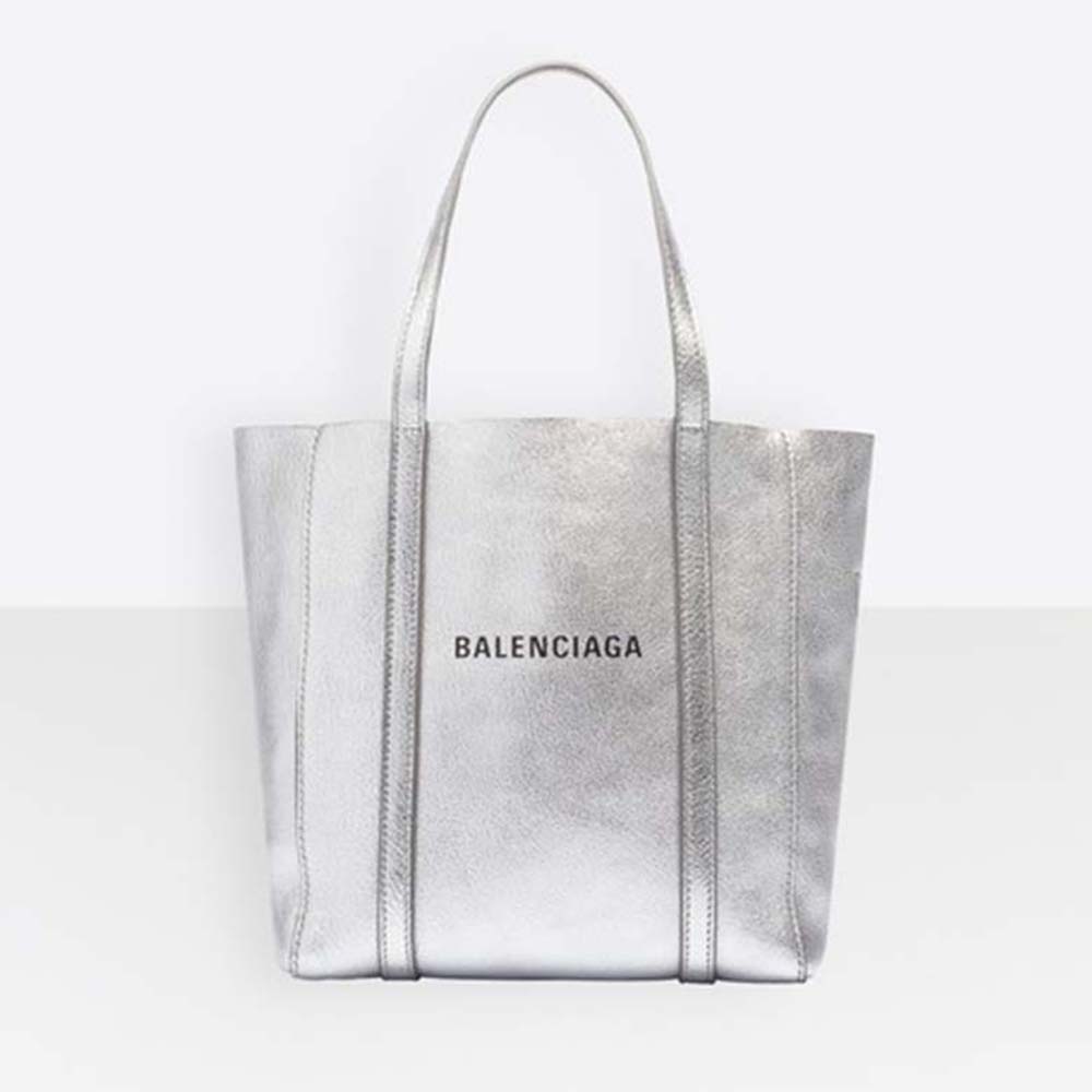 Front view of Balenciaga Women Everyday Tote XXS Metallic Effect-Silver