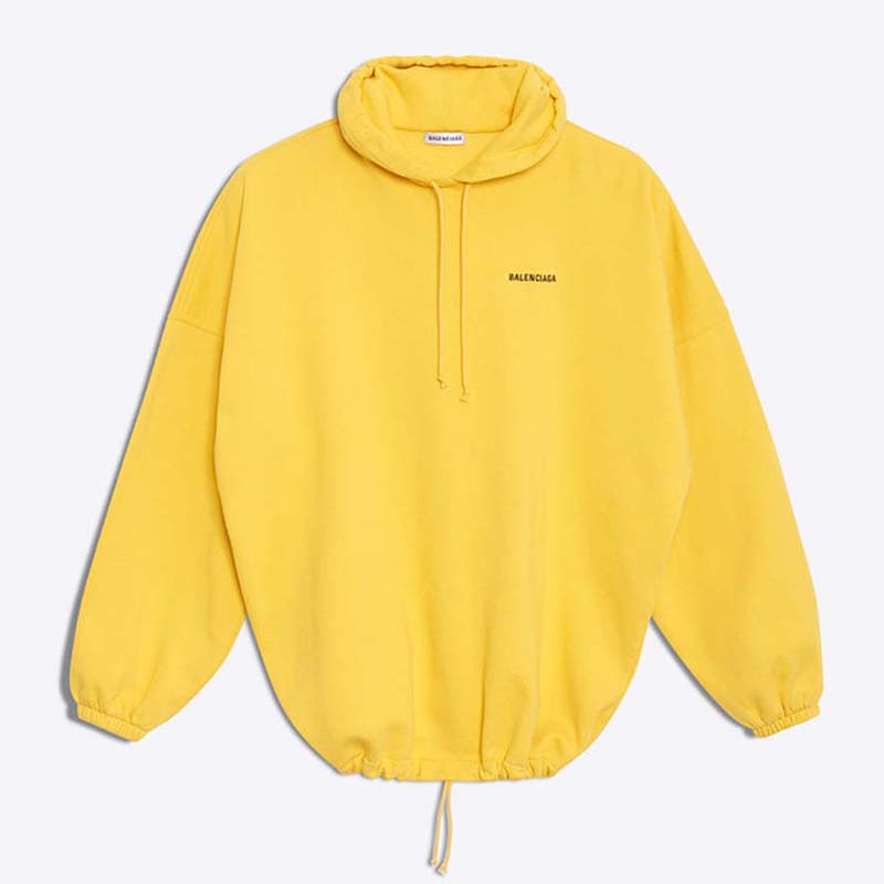 Front view of Balenciaga Women Hoodie Cardigan Logo Printed Hooded Sweater-Yellow