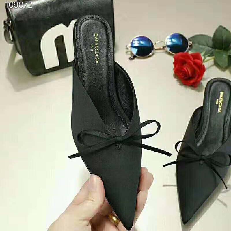 Balenciaga Women Knife Mules Pointed Toe Satin Mules-Black - image 9