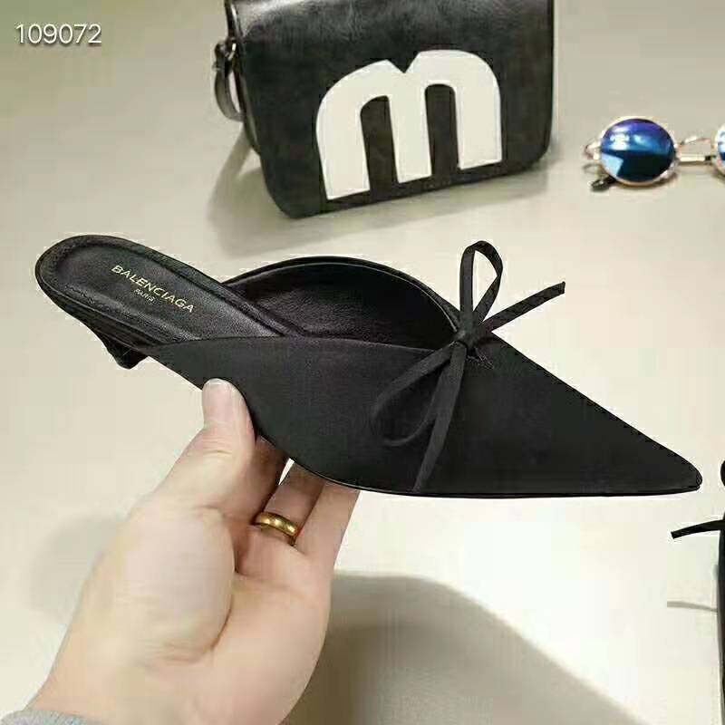 Balenciaga Women Knife Mules Pointed Toe Satin Mules-Black - image 7