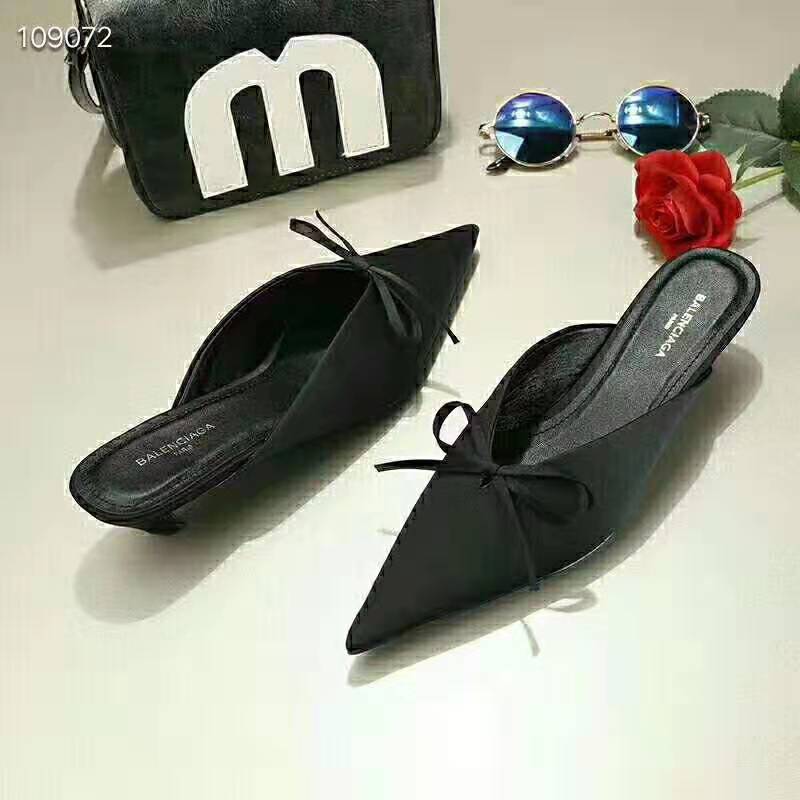 Balenciaga Women Knife Mules Pointed Toe Satin Mules-Black - image 5