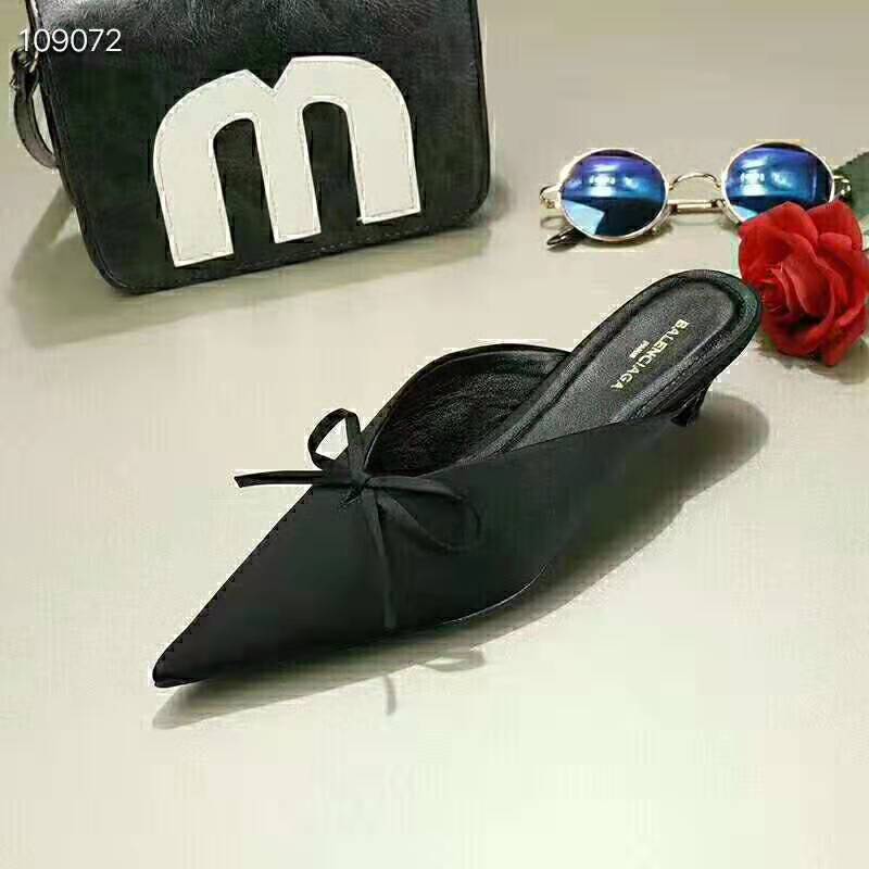 Balenciaga Women Knife Mules Pointed Toe Satin Mules-Black - image 6