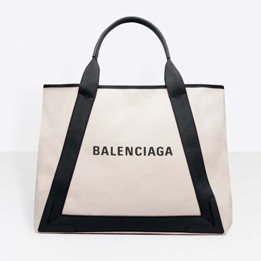 Front view of Balenciaga Women Navy Cabas M Cotton Canvas and Calfskin Tote