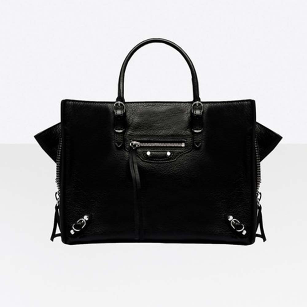 Front view of Balenciaga Women Papier A6 Zip Around Cross Body Baltimore Calfskin black bag