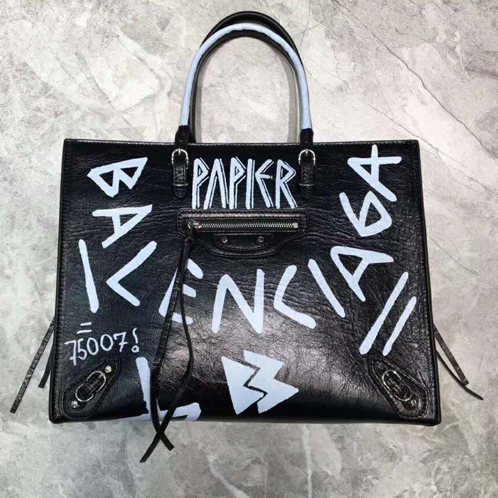 Side angle showing adjustable strap on Balenciaga Women Papier A6 crossbody