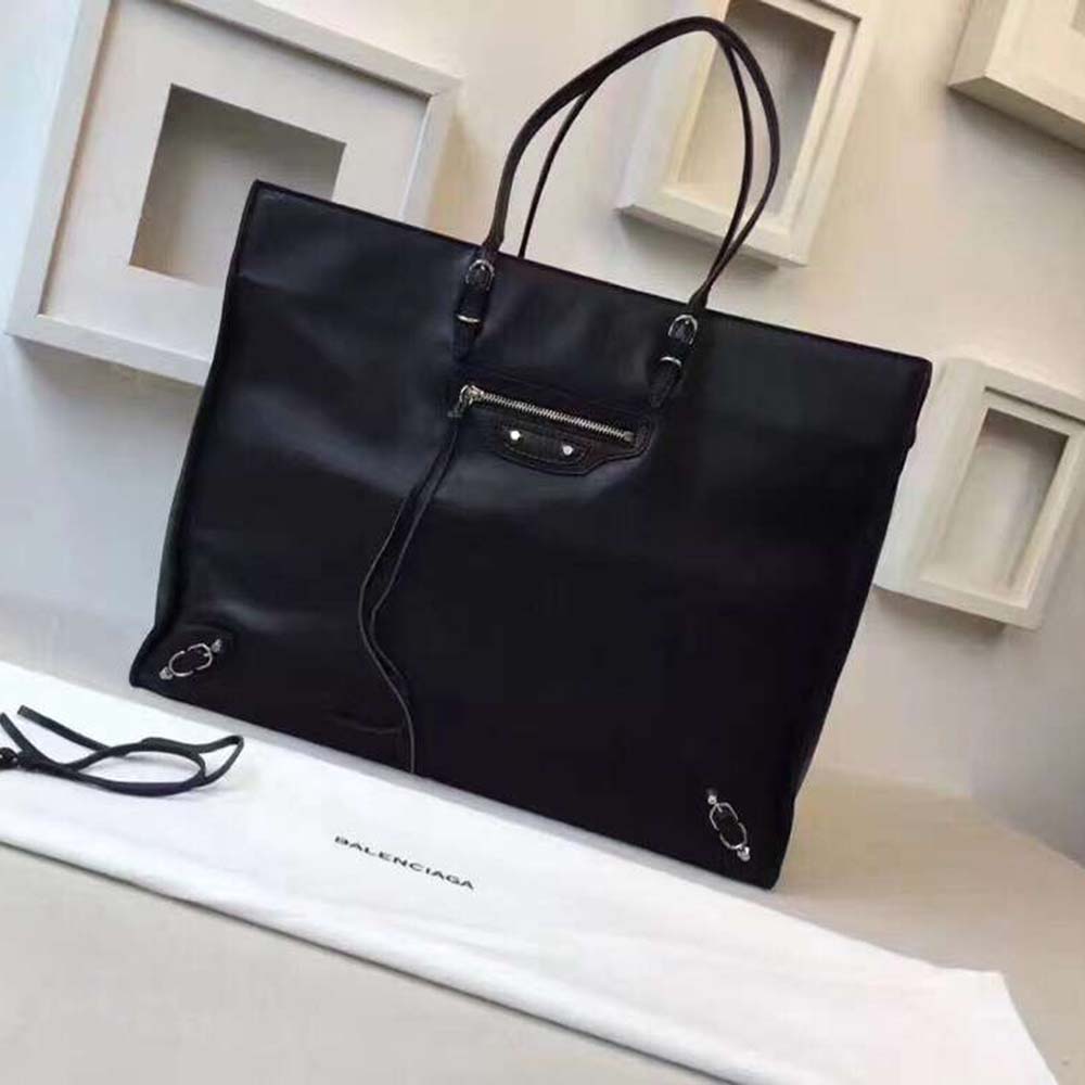 Side angle showing adjustable crossbody strap on Balenciaga Women Papier B4 Tote