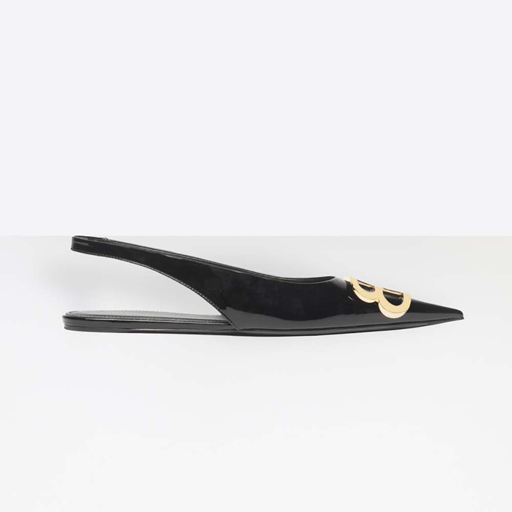 Side profile of Balenciaga Women Shoes BB Slingback Paten 5mm Heel-Black