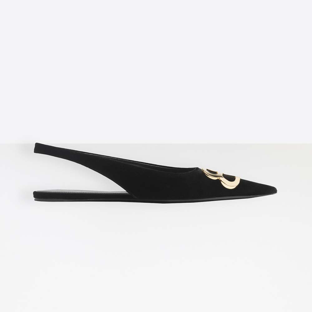 Side view of Balenciaga Women Shoes BB Slingback Velvet 5mm Heel-Black