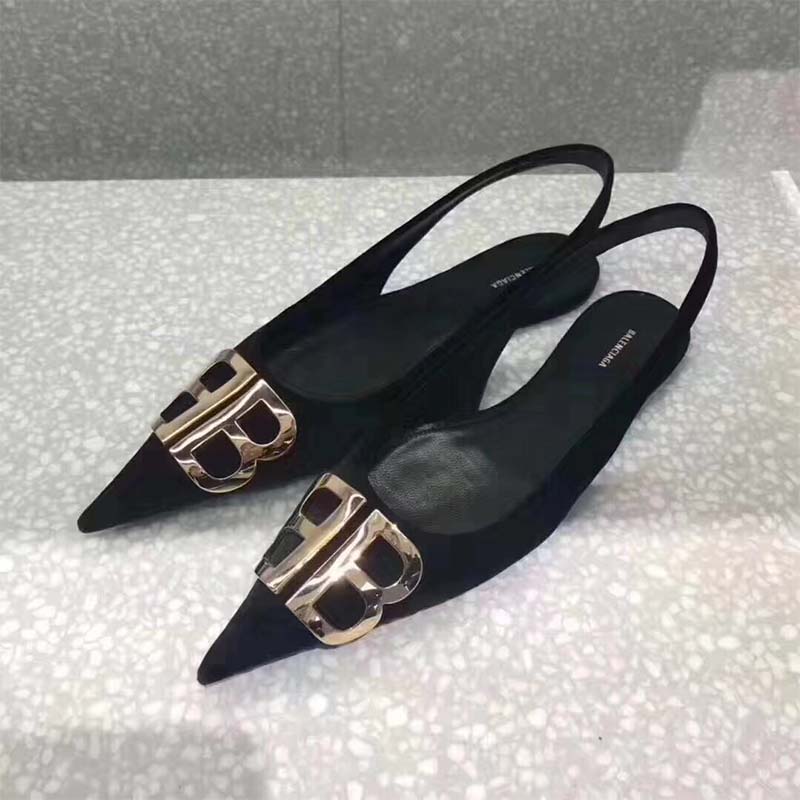 Back angle showing adjustable strap on Balenciaga BB Slingback Velvet shoes