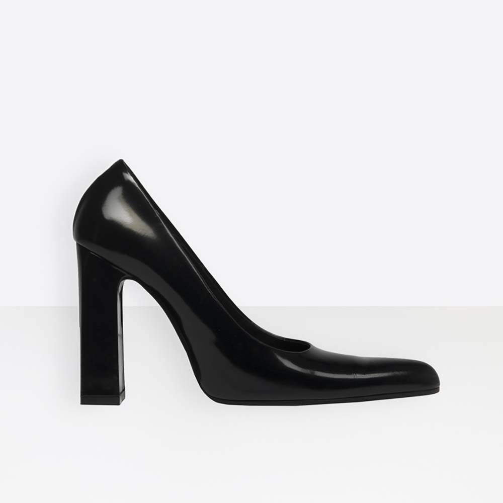 Side profile of Balenciaga Women Shoes Round Toe Glazed Calfskin Pumps 110mm Heel-Black