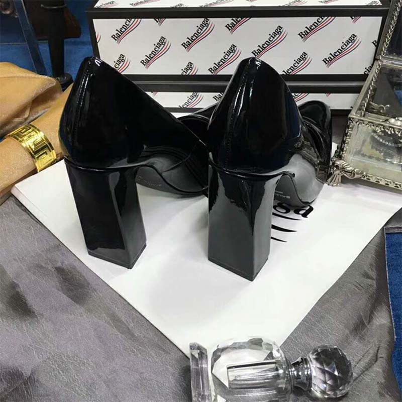 Balenciaga Women Shoes Round Toe Glazed Calfskin Pumps 110mm Heel-Black - image 5