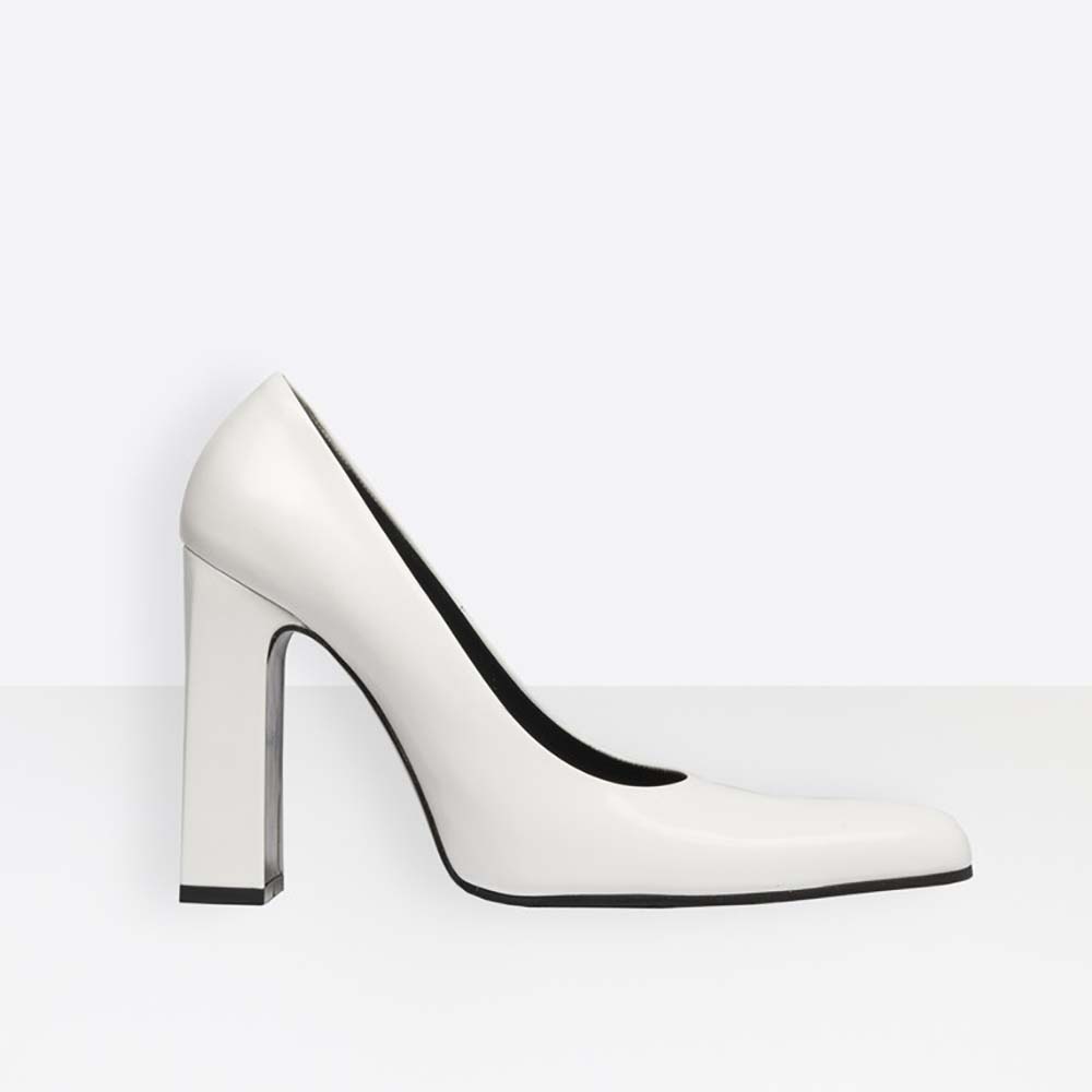 Side view of Balenciaga Women Shoes Round Toe Glazed Calfskin Pumps 110mm Heel White