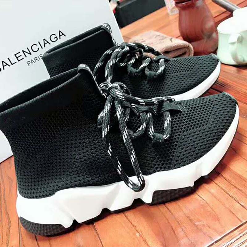 Top angle showing sock-like fit of Balenciaga Women Shoes Speed Trainers