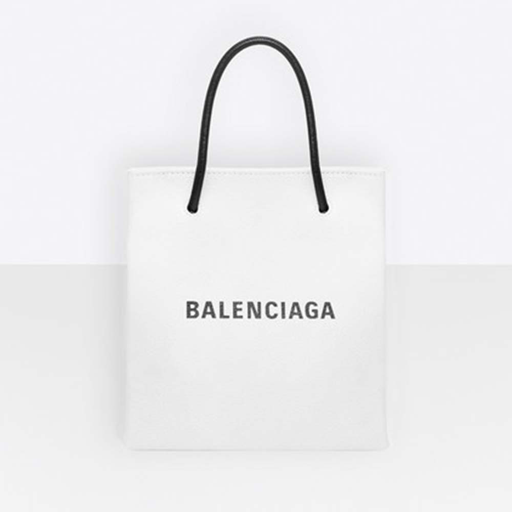 Front view of Balenciaga Women Shopping Tote XXS Bag in white calfskin