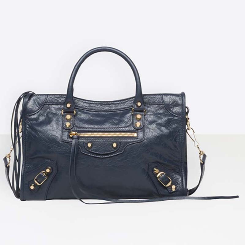 Front view of Balenciaga Women Small Size Lambskin Hand Carry And Shoulder Bag in navy
