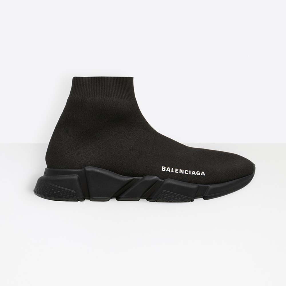 Side view of Balenciaga Women Speed Trainers Stretch Knit Trainers Black Textured Sole