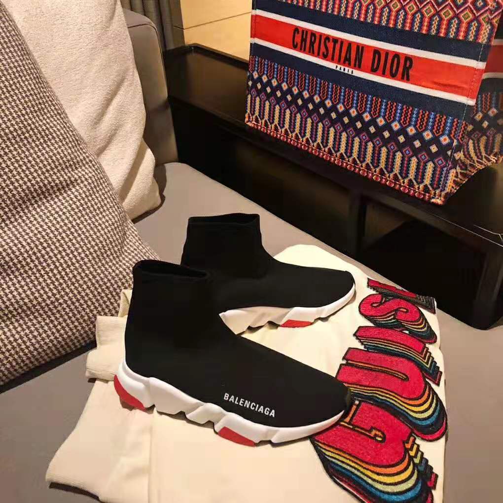 Rear angle showcasing high-top silhouette of Balenciaga Speed Trainers