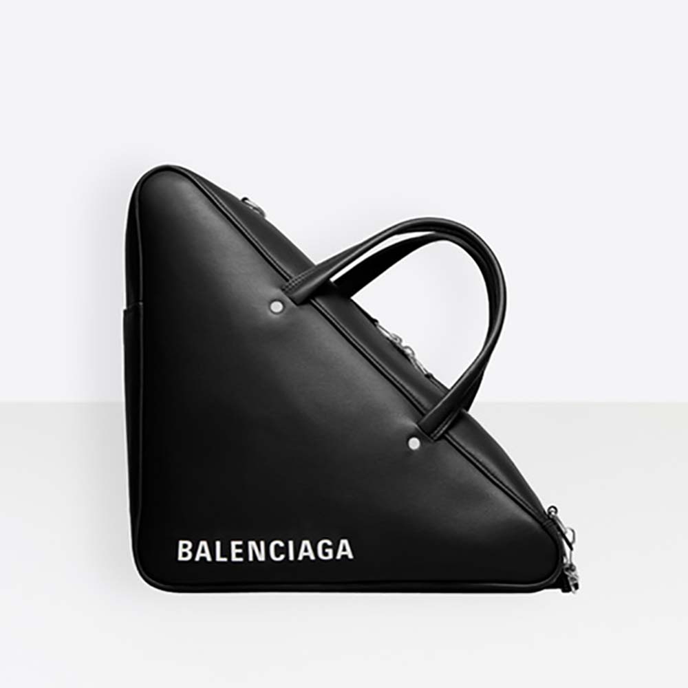 Front view of Balenciaga Women Triangle Duffle M Sized Calfskin in black