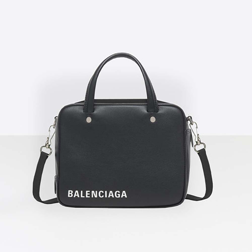 Front view of Balenciaga Women Triangle Square XS Hand and Shoulder Bag Calfskin in black