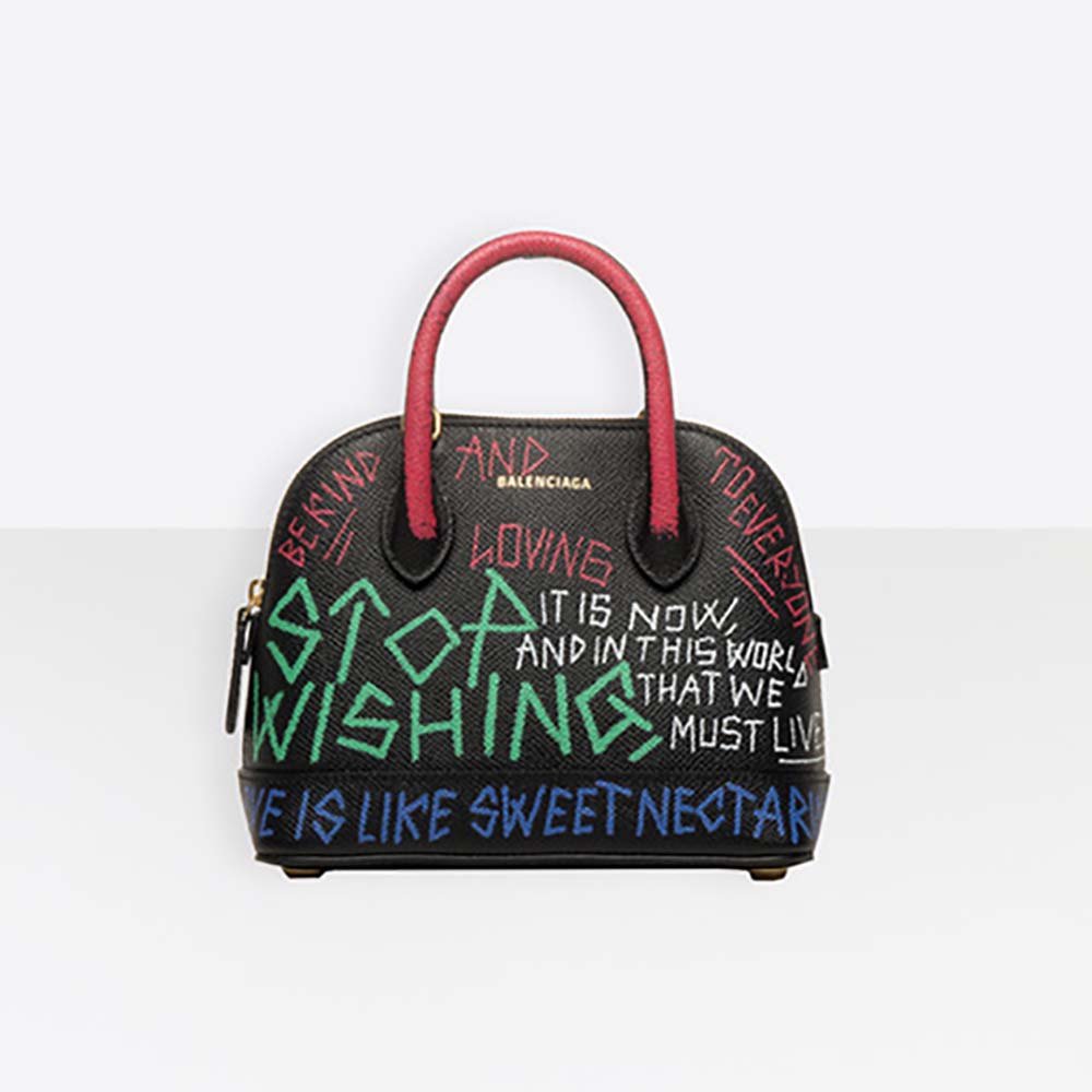 Front view of Balenciaga Women Ville Top Handle XXS Graffiti-Black handbag