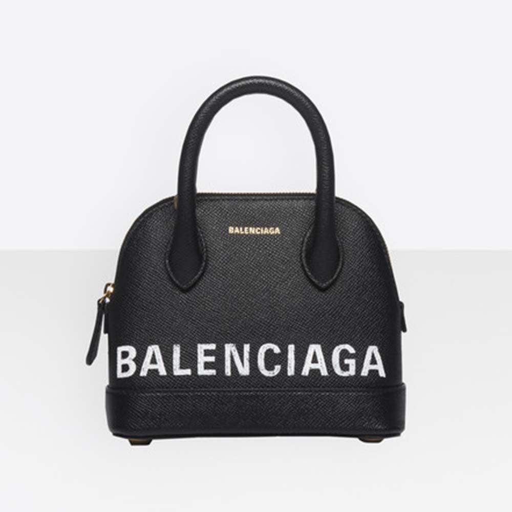 Front view of Balenciaga Women Ville Top Handle XXS Small Graffiti Calfskin-Black handbag