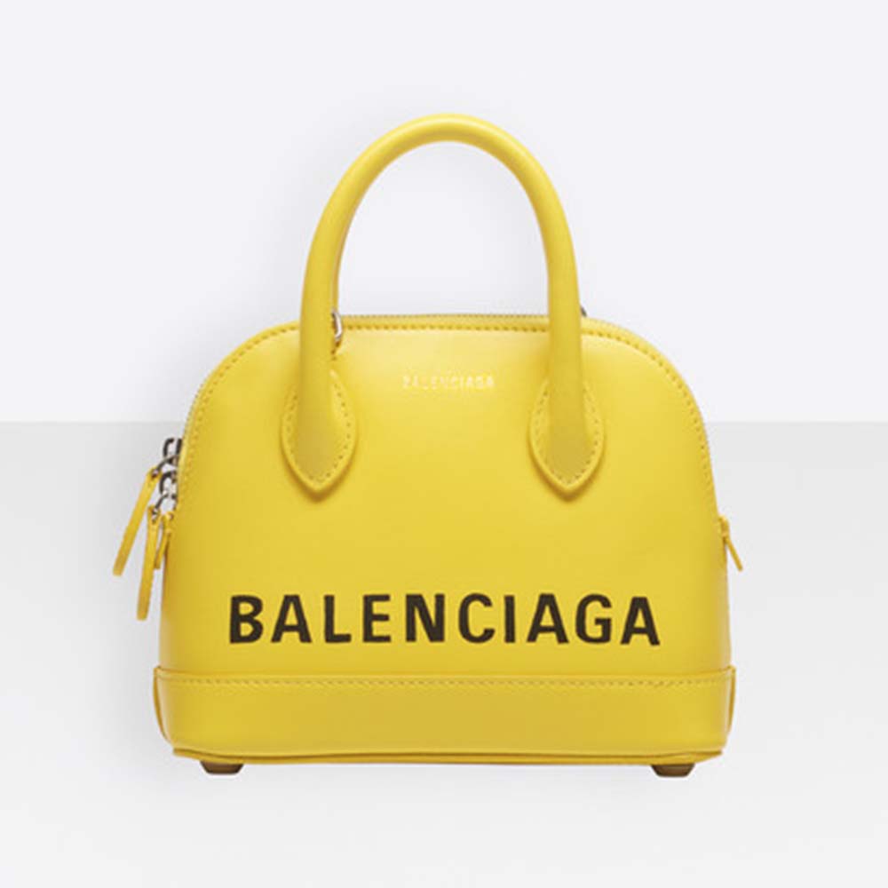 Front view of Balenciaga Women Ville Top Handle XXS Small Graffiti Calfskin-Yellow