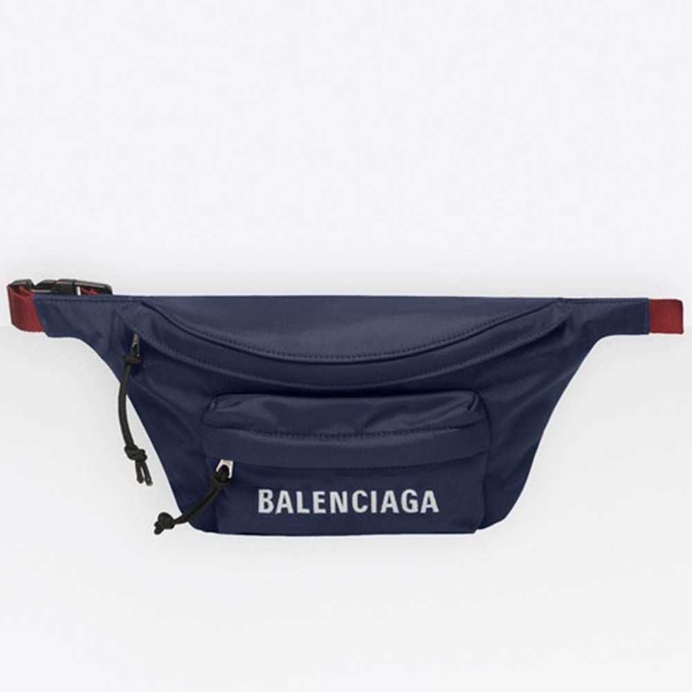 Front view of Balenciaga Women Wheel Beltpack in navy nylon
