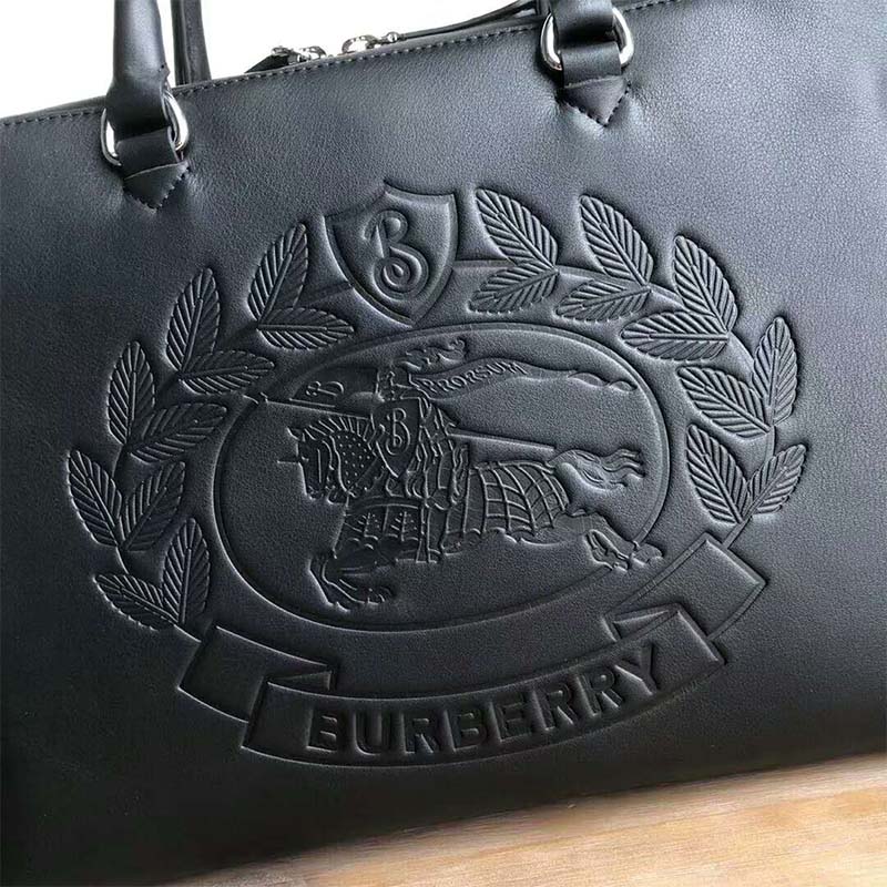 Burberry Men Embossed Crest Leather Briefcase-Black - image 5