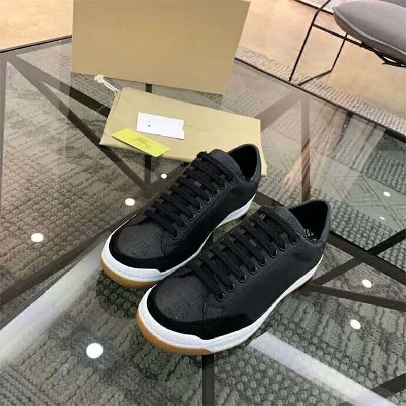 Burberry Men Shoes Logo Print Leather Sneakers-Black - image 4