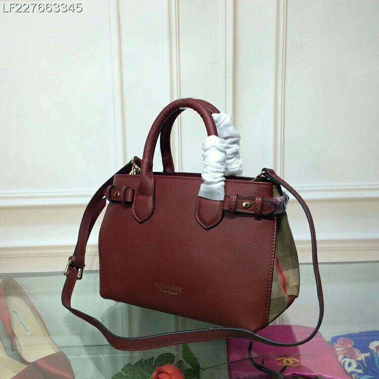 Side profile showing adjustable strap of Burberry Small Banner Bag