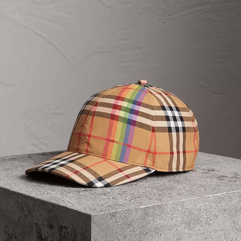 Front view of Burberry Unisex Rainbow Vintage Check Baseball Cap