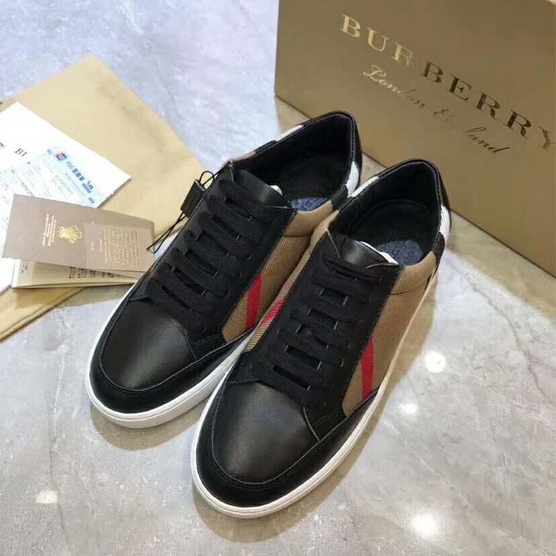 Top view showing lace-up design of Burberry Unisex Leather Sneakers