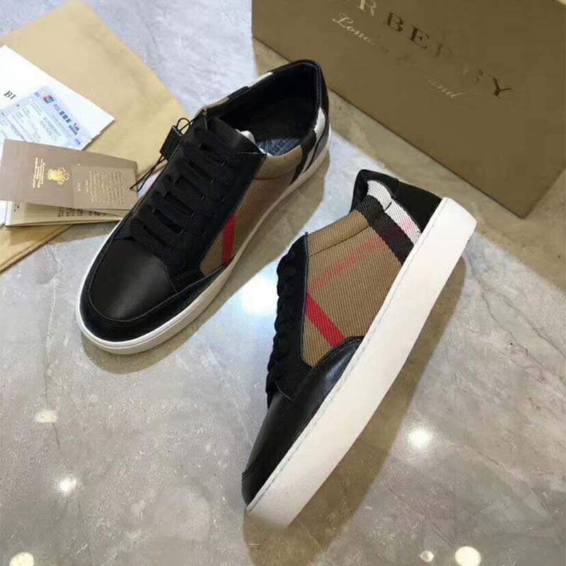 Burberry Unisex Shoes Check Detail Leather Sneakers-Black - image 4