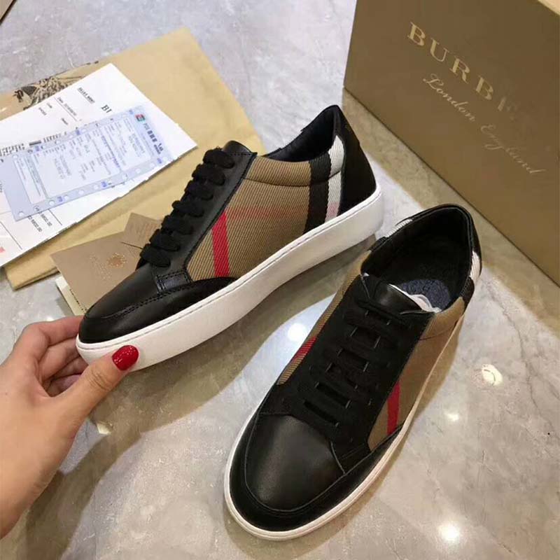 Burberry Unisex Shoes Check Detail Leather Sneakers-Black - image 6