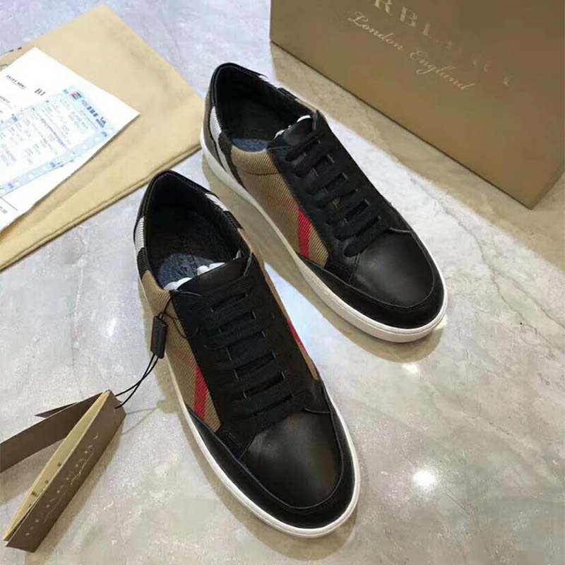 Burberry Unisex Shoes Check Detail Leather Sneakers-Black - image 5