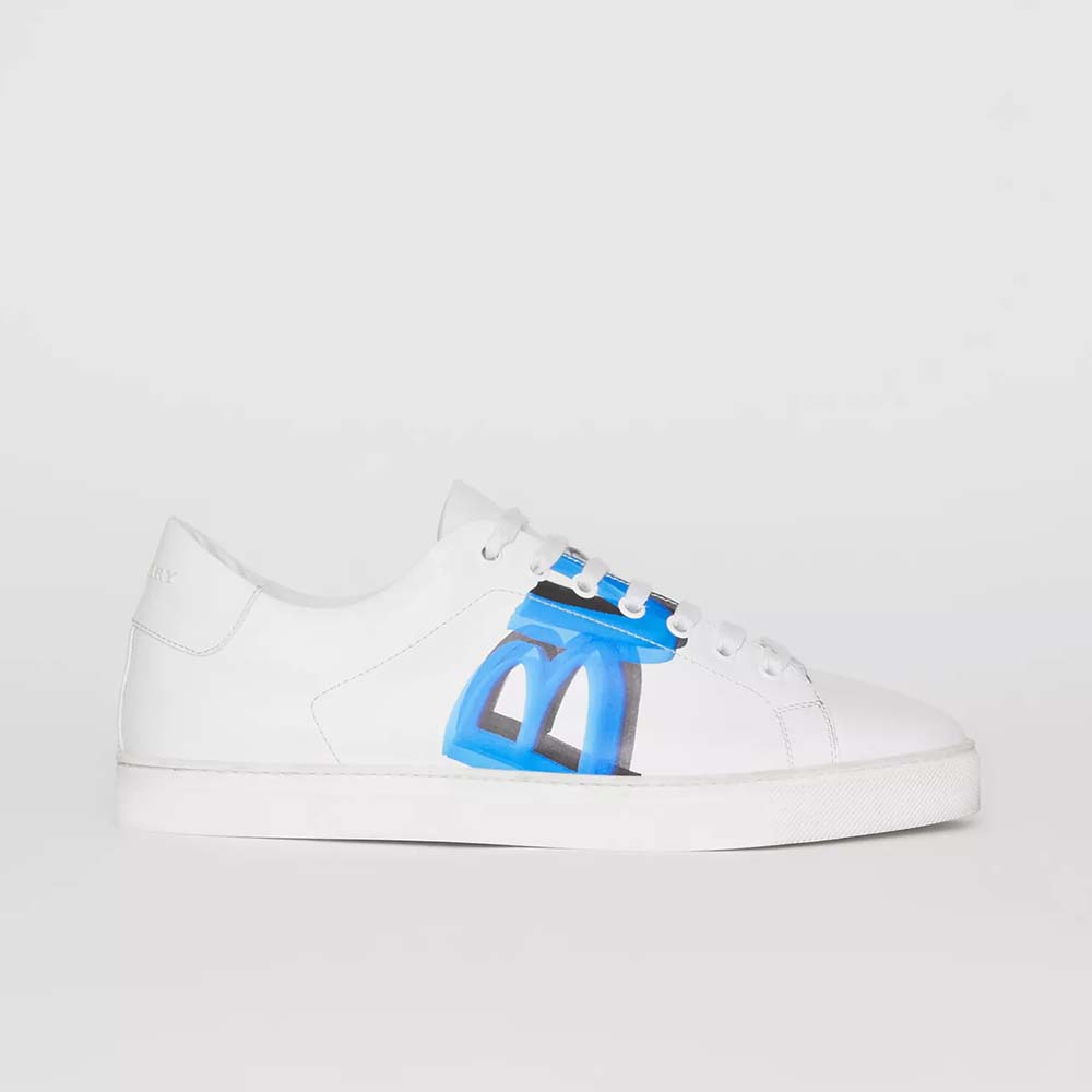 Side view of Burberry Unisex Shoes Logo Print Leather Sneakers-White