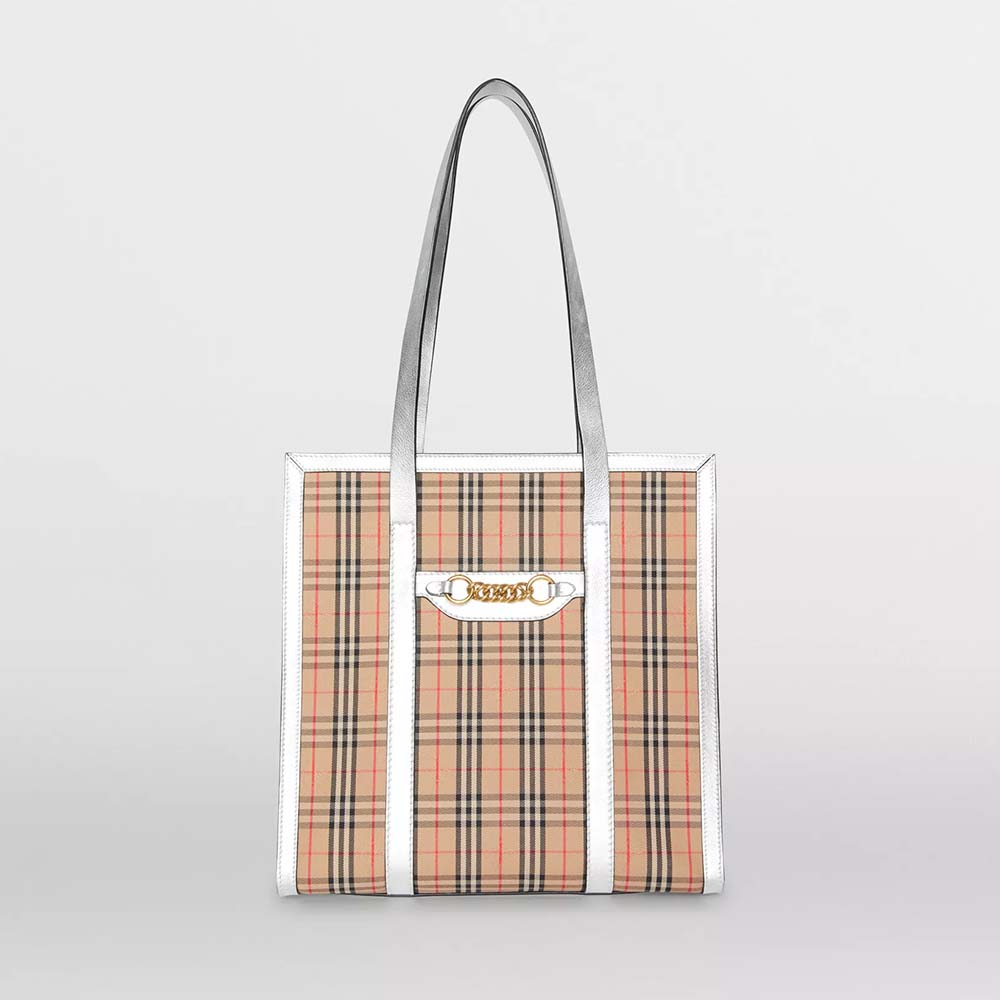Front view of Burberry Unisex The Small 1983 Check Link Tote Bag