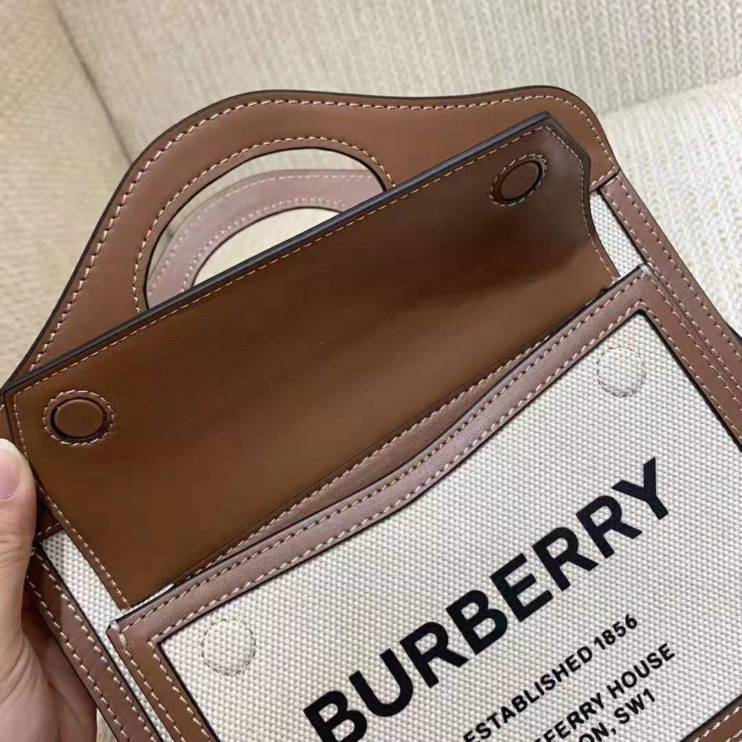 Burberry Women Mini Two-Tone Canvas and Leather Pocket-Beige - image 6