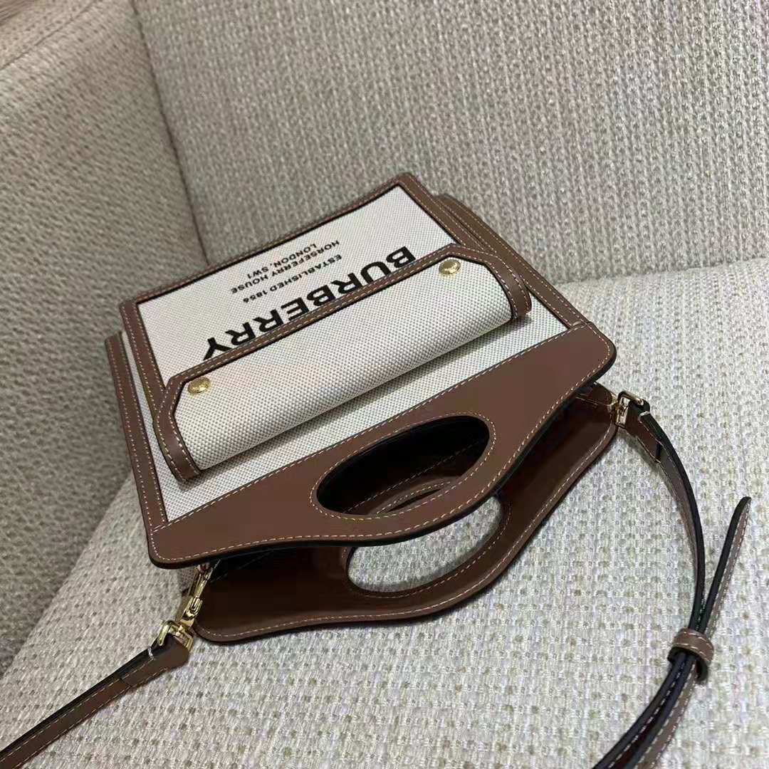 Burberry Women Mini Two-Tone Canvas and Leather Pocket-Beige - image 4