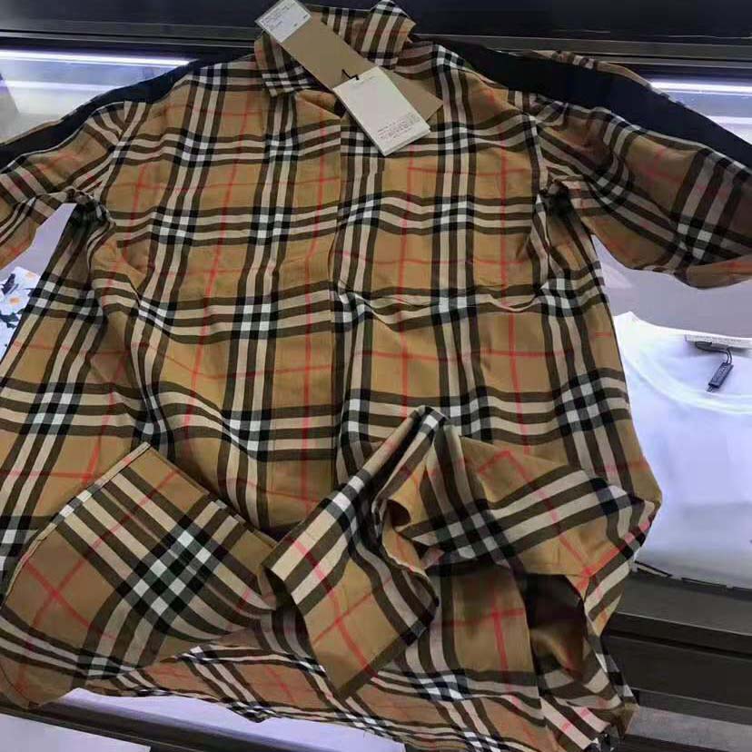 Burberry Women Satin Stripe Vintage Check Shirt-Brown - image 5