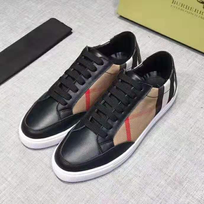 Burberry Women Shoes Check Detail Leather Sneakers-Black - image 4