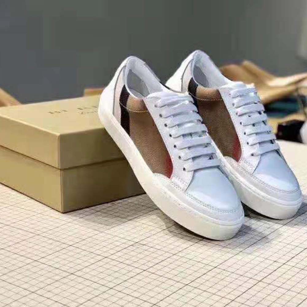 Burberry Women Shoes Check Detail Leather Sneakers-White - image 4