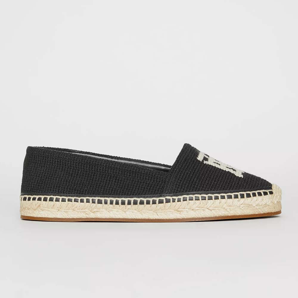 Side view of Burberry Women Shoes Monogram Motif Cotton and Leather Espadrilles-Black