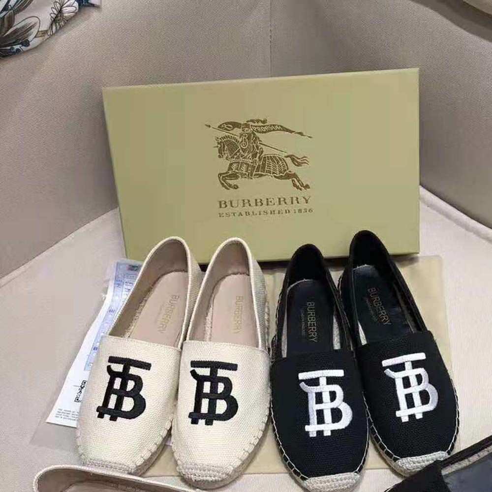 Burberry Women Shoes Monogram Motif Cotton and Leather Espadrilles-Black - image 4
