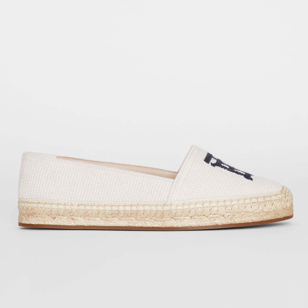 Front angle of Burberry Women Shoes Monogram Motif Cotton and Leather Espadrilles-White